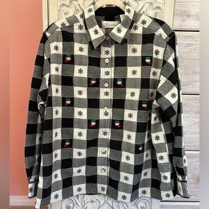 VTG 90s Buffalo plaid rustic Christmas snowman cottagecore button down top 18/20